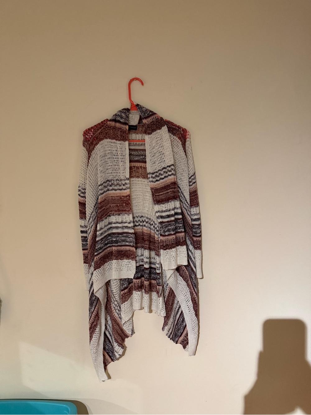 Almost Famous Cream, Brown & Gray Striped Open-Front Draped Cardigan